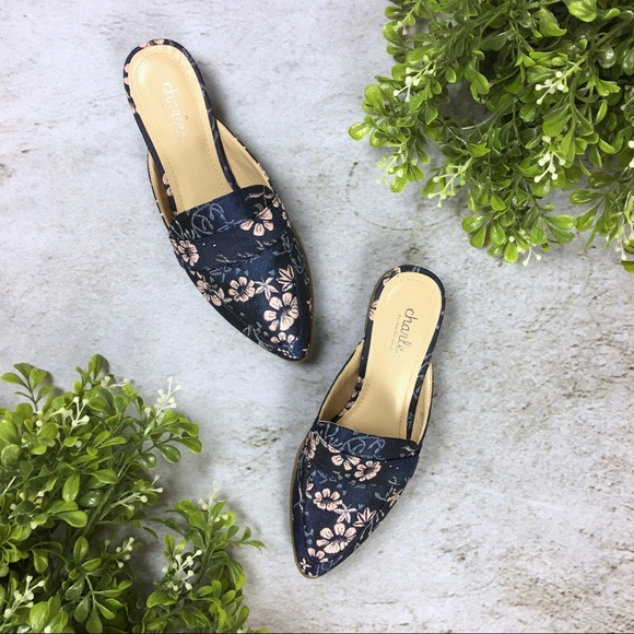 Charles David Shoes - Charles David Emma Tailored Navy Floral Mules